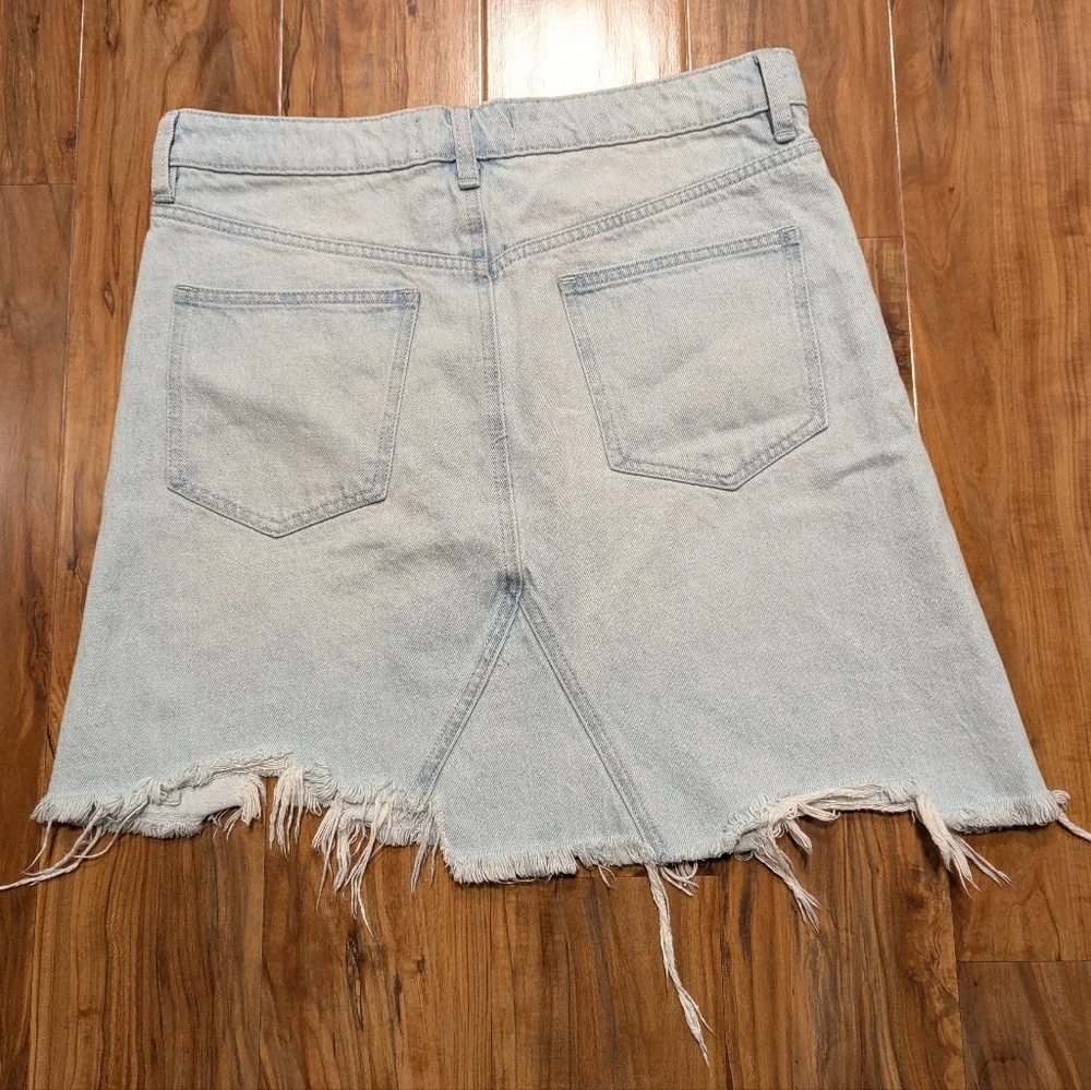 Free‎ People Going Rogue Asymmetrical Hem Distressed Denim Skirt Women's 29
